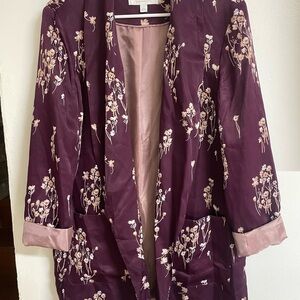 Anthropologie Plum Floral Silk Blazer
